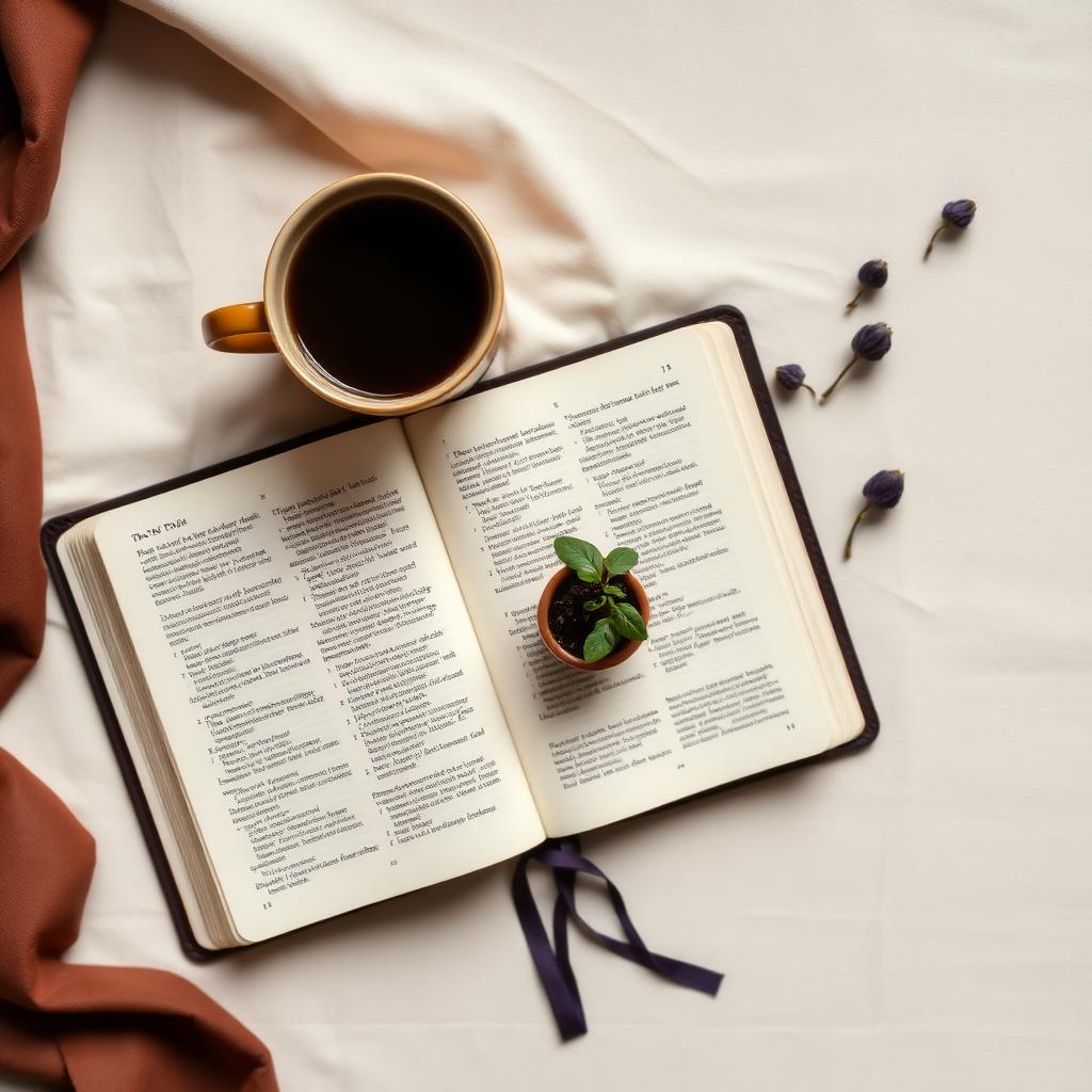 Open Bible with a small growing seedling